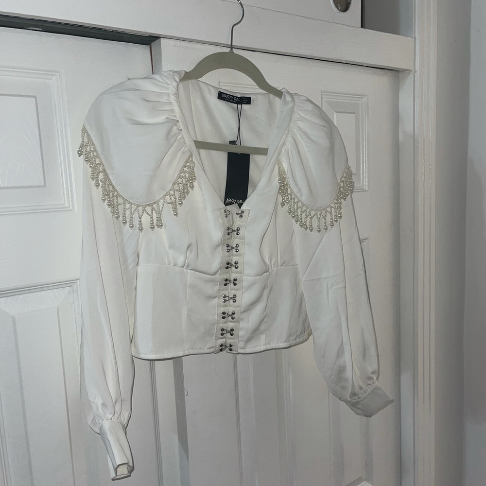 Nasty Gal Pearl-collar blouse